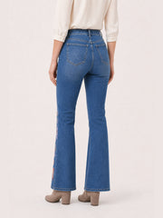 Floral Print Mid-Rise Flare Jeans