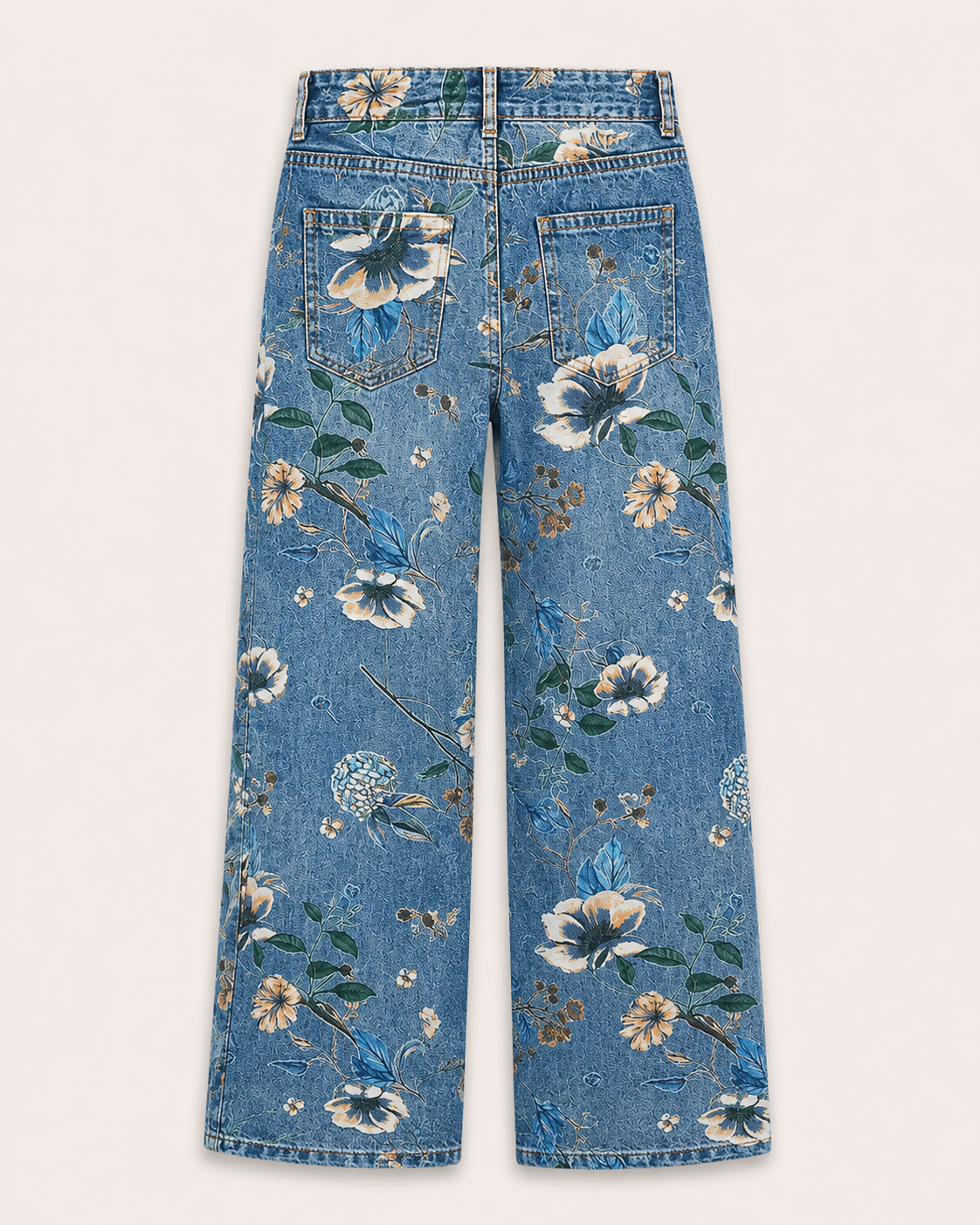 Allover Floral Pattern Straight Leg High Rise Crop Jeans