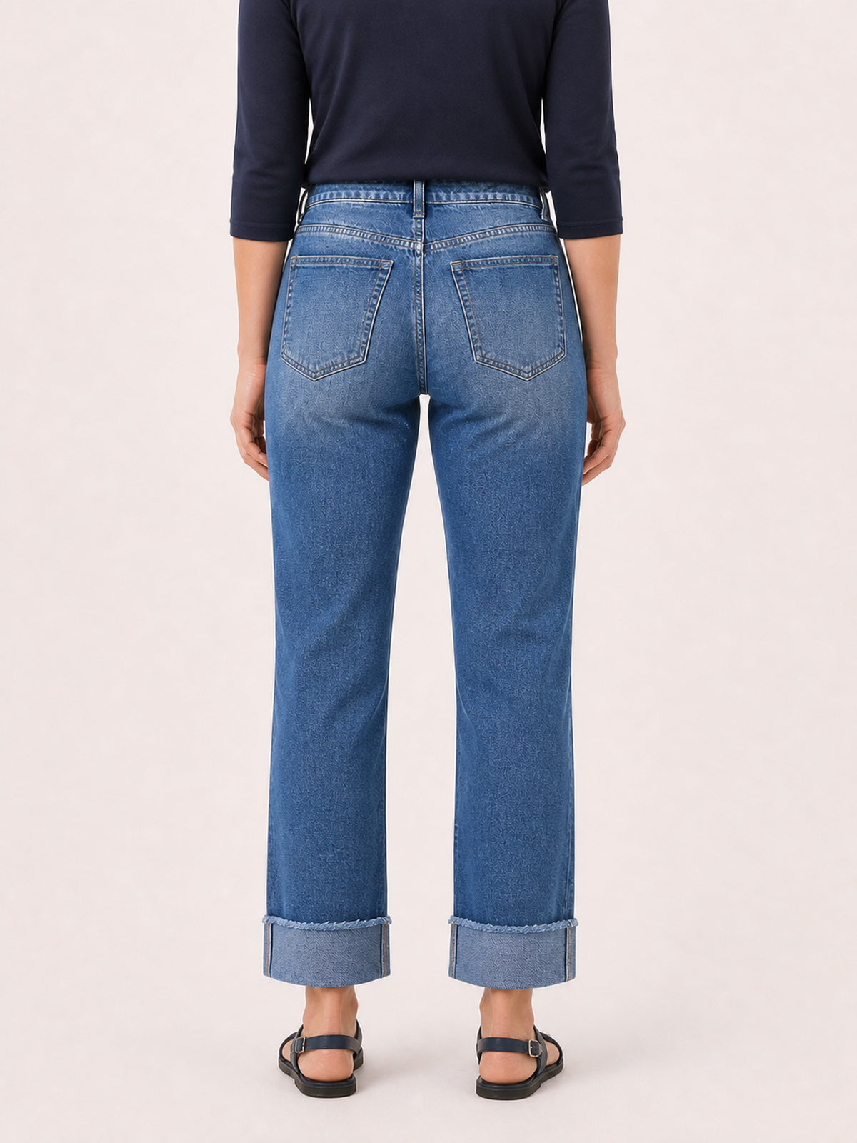 High-Rise Wide-Cuff Straight Jeans