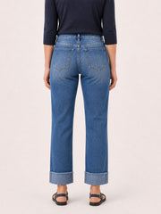 High-Rise Wide-Cuff Straight Jeans