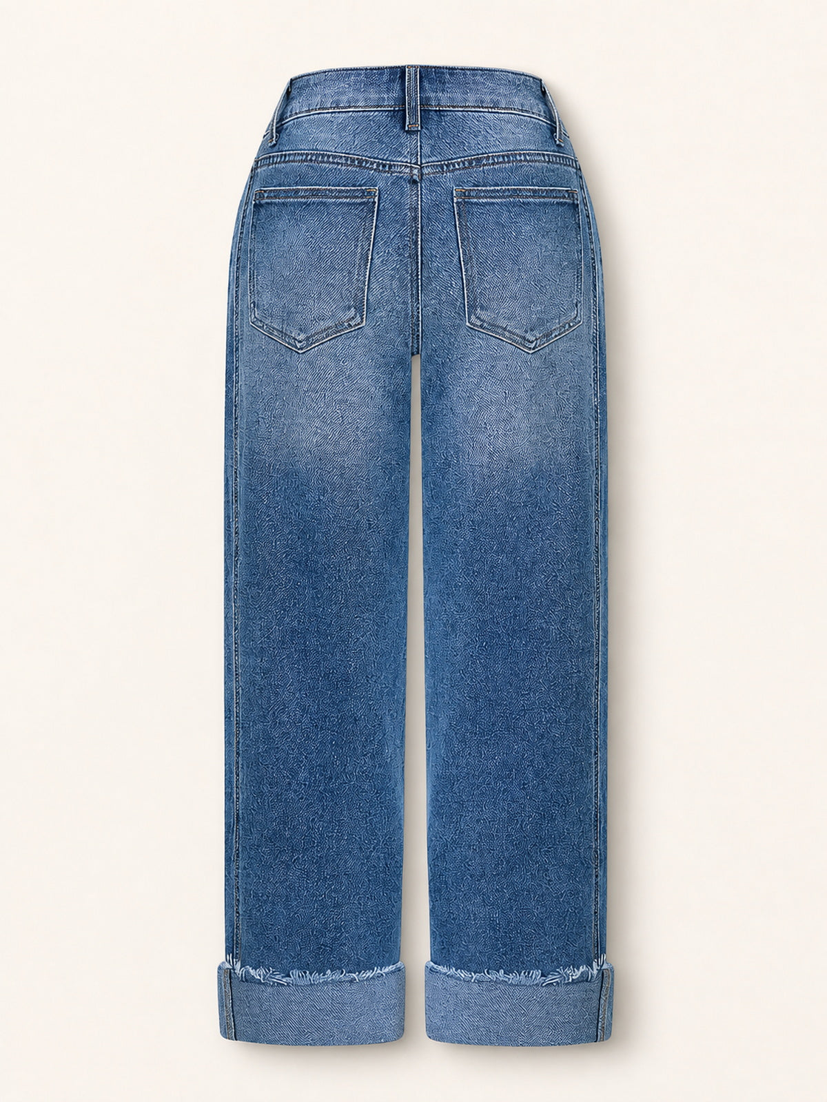 High-Rise Wide-Cuff Straight Jeans