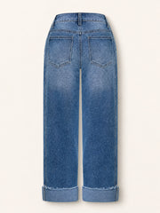 High-Rise Wide-Cuff Straight Jeans