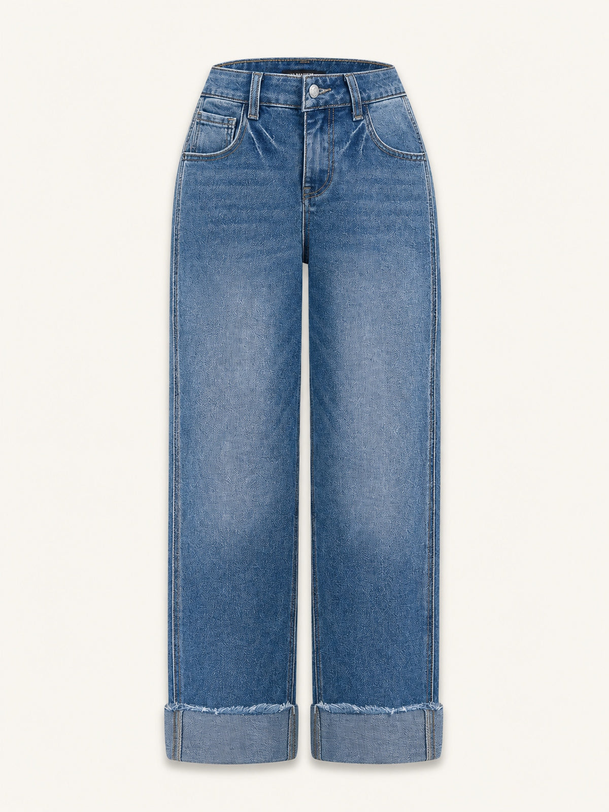 High-Rise Wide-Cuff Straight Jeans