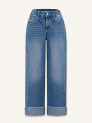 High-Rise Wide-Cuff Straight Jeans