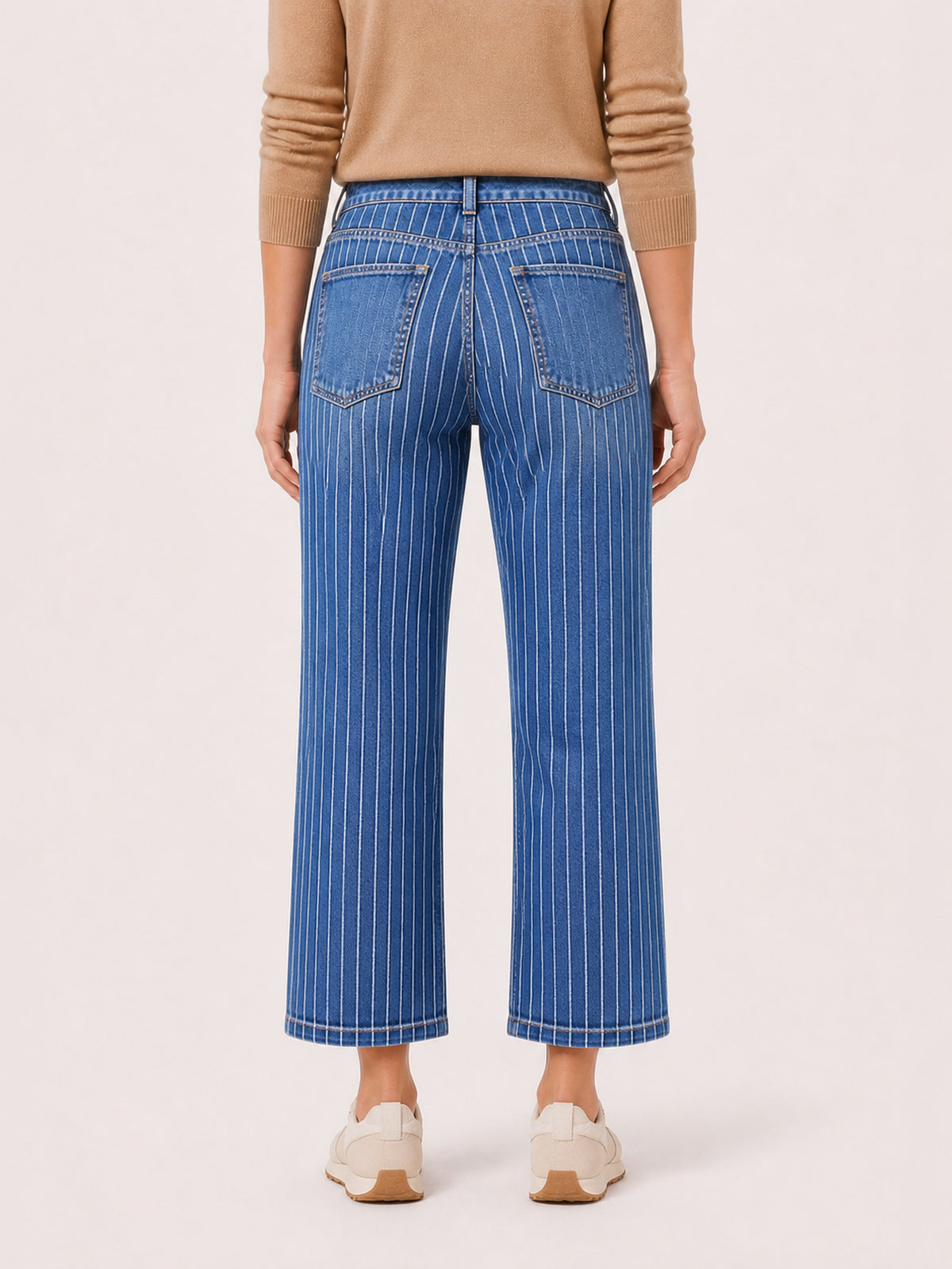 Pinstripe Patch-Pocket Cropped Jeans