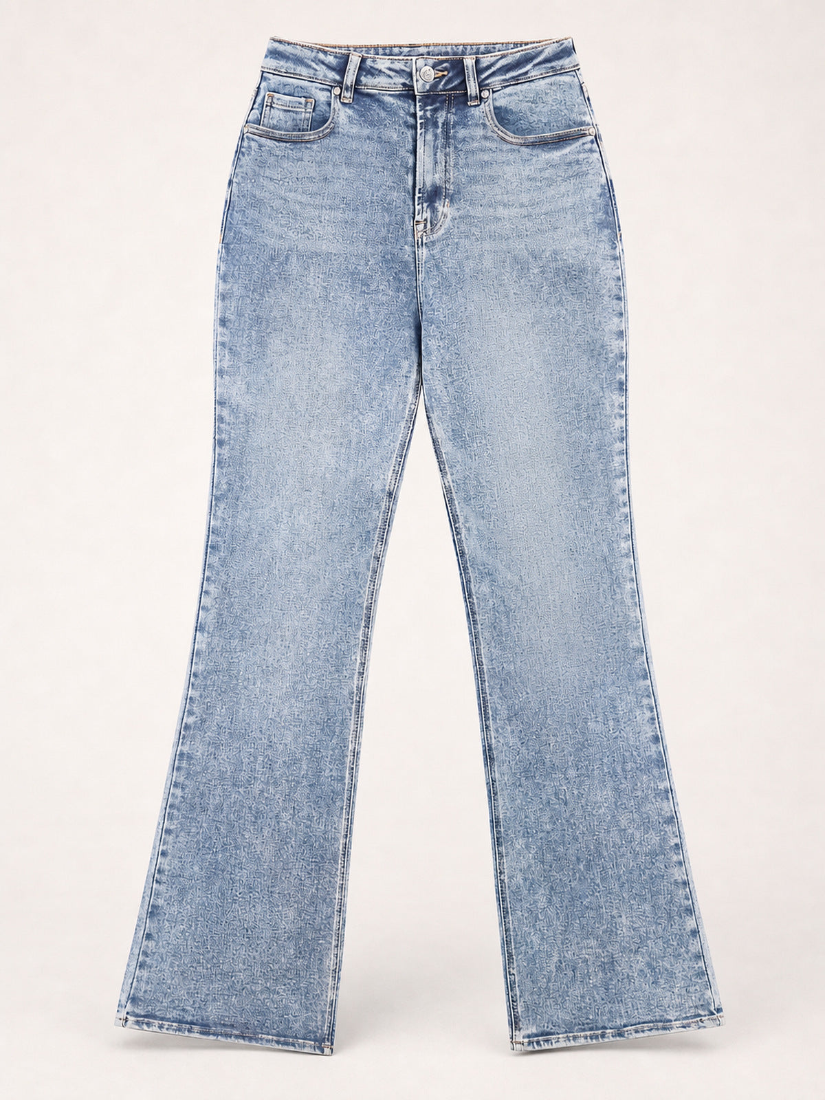 Light-Wash Wing Graphic Micro-Flare Jeans