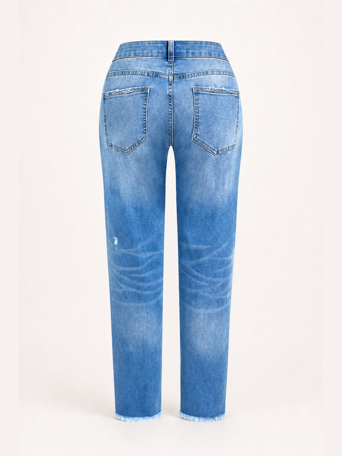 Distressed Raw-Hem Slim Straight Jeans