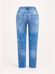Distressed Raw-Hem Slim Straight Jeans
