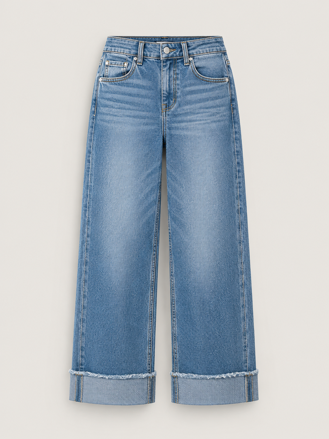 Mid-Rise Seamed Cuff Crop Straight Jeans