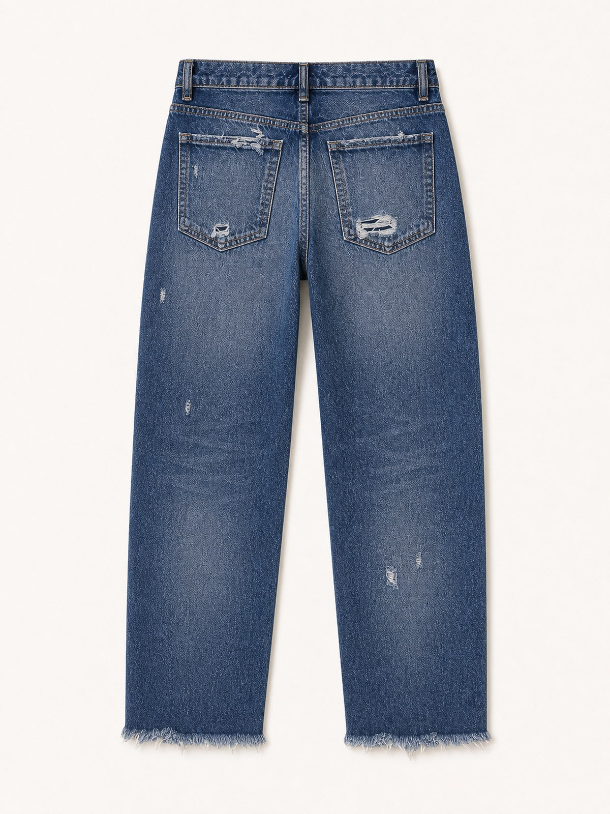 Mid-Rise Distressed Raw Hem Crop Straight Jeans