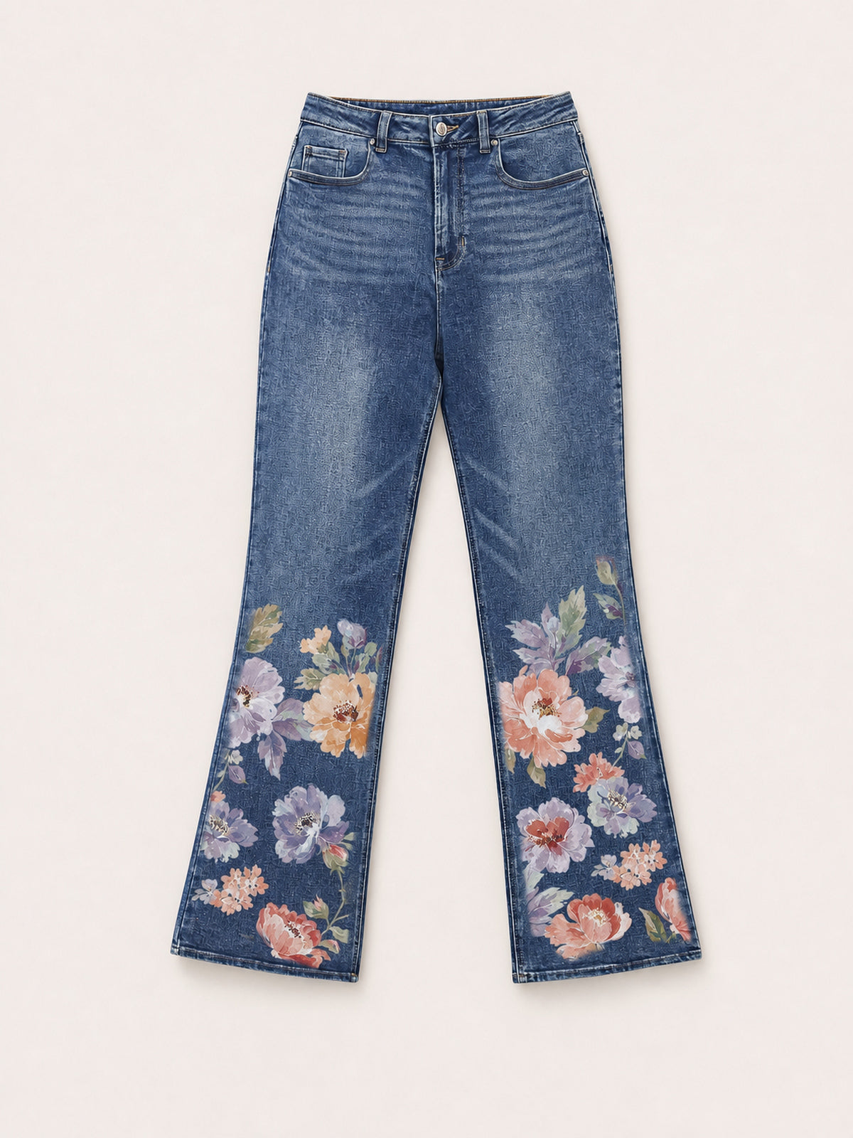 Floral Print Mid-Rise Flare Jeans