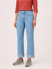 Pinstripe High-Rise Cuffed Straight Jeans