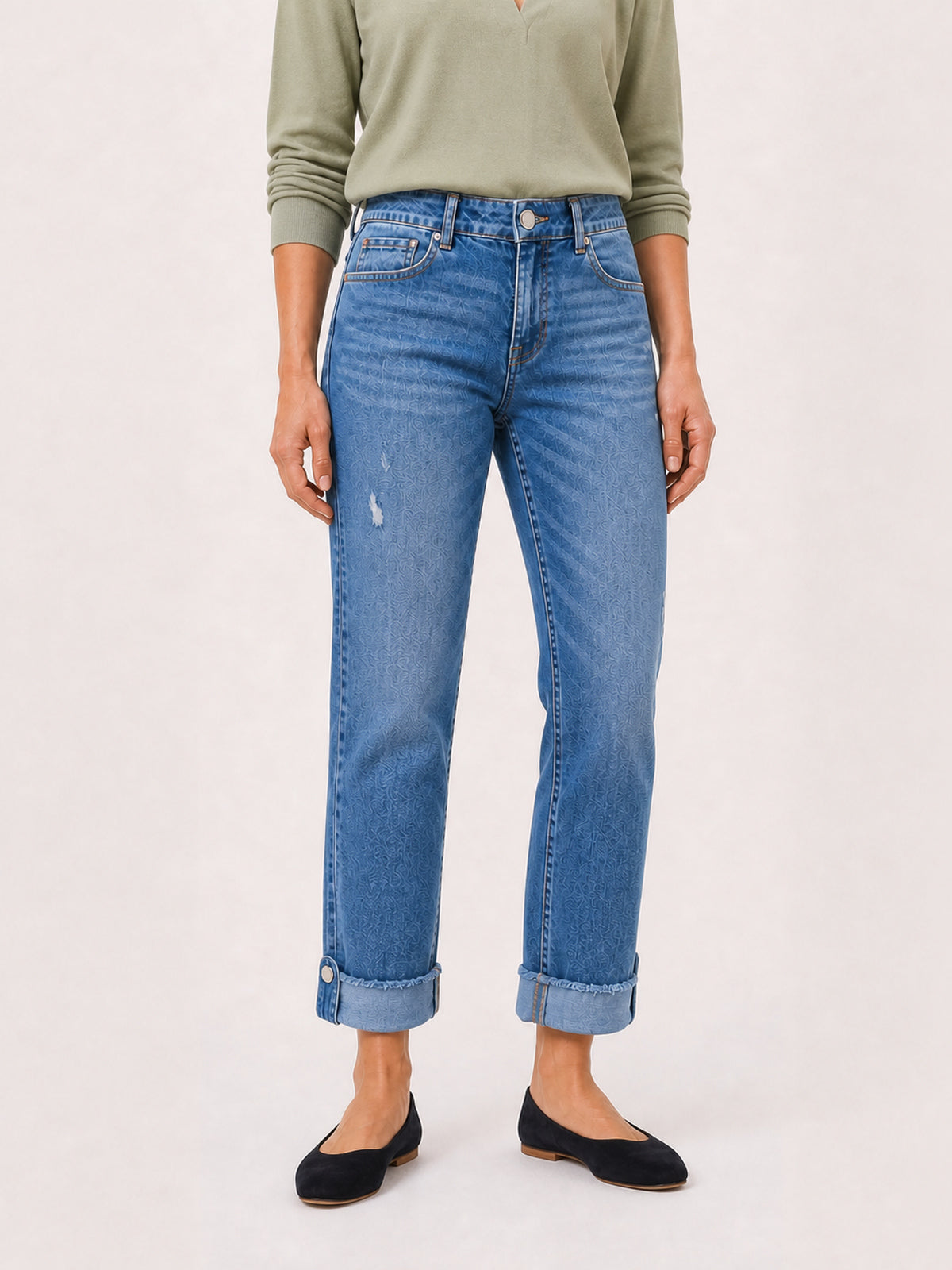 Distressed Boyfriend Jeans with Button Cuffs