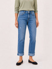 Distressed Boyfriend Jeans with Button Cuffs