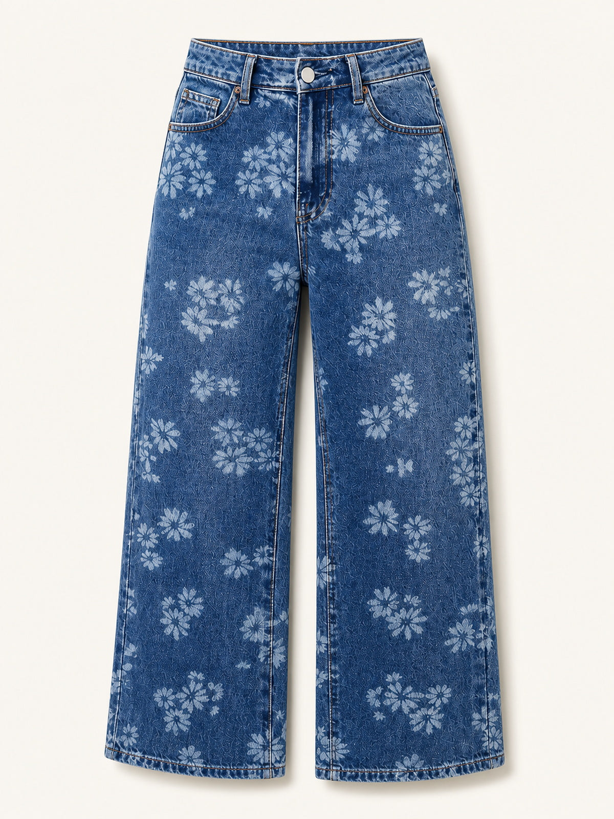 Floral Print Cropped Wide-Leg Jeans