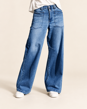 Double-Button Patch-Pocket Wide-Leg Jeans