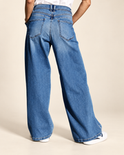 Double-Button Patch-Pocket Wide-Leg Jeans