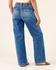 Drawstring Utility Wide-Leg Jeans