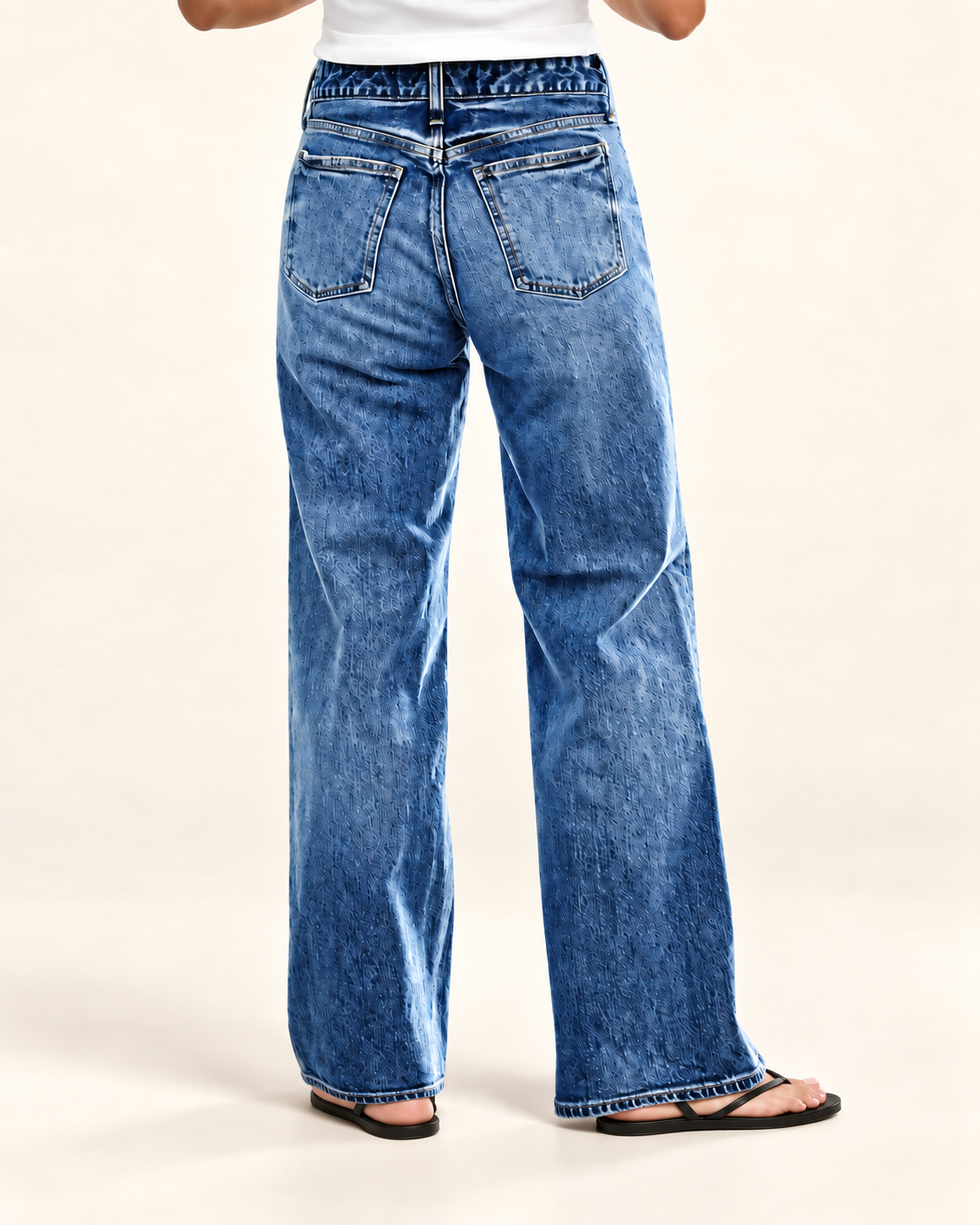 Floral-Pocket Wide-Leg Jeans — back view