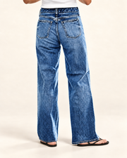Floral-Pocket Wide-Leg Jeans — back view
