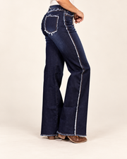 Frayed-Trim Dark-Wash Bootcut Jeans