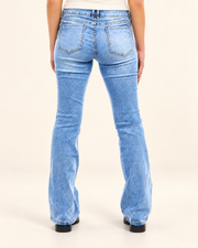 Seamed Light-Wash Bootcut Jeans — back view