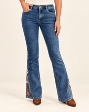 Botanical-Embroidered Bootcut Jeans — front view