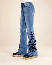 Floral-Embroidered Bootcut Jeans