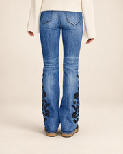 Floral-Embroidered Bootcut Jeans