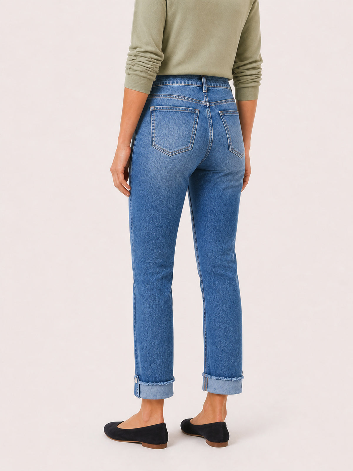 Distressed Boyfriend Jeans with Button Cuffs