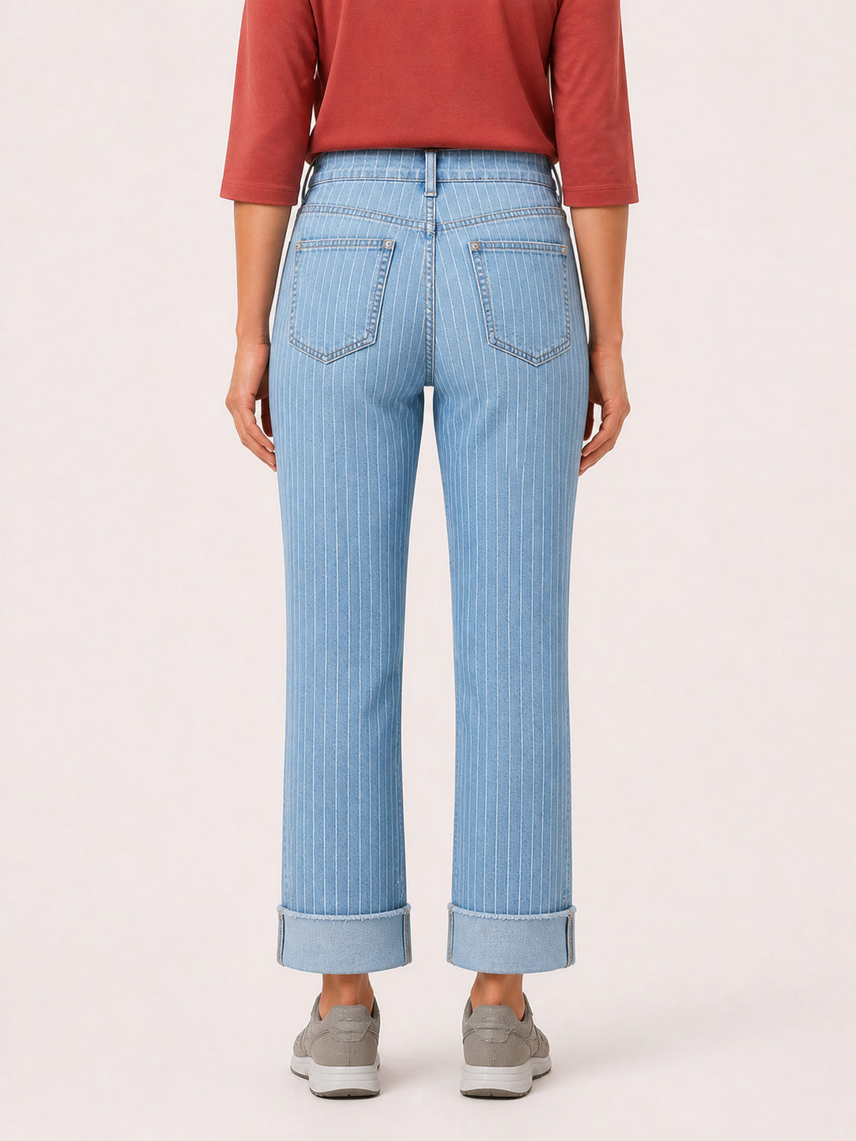 Pinstripe High-Rise Cuffed Straight Jeans