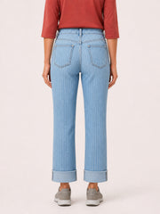 Pinstripe High-Rise Cuffed Straight Jeans