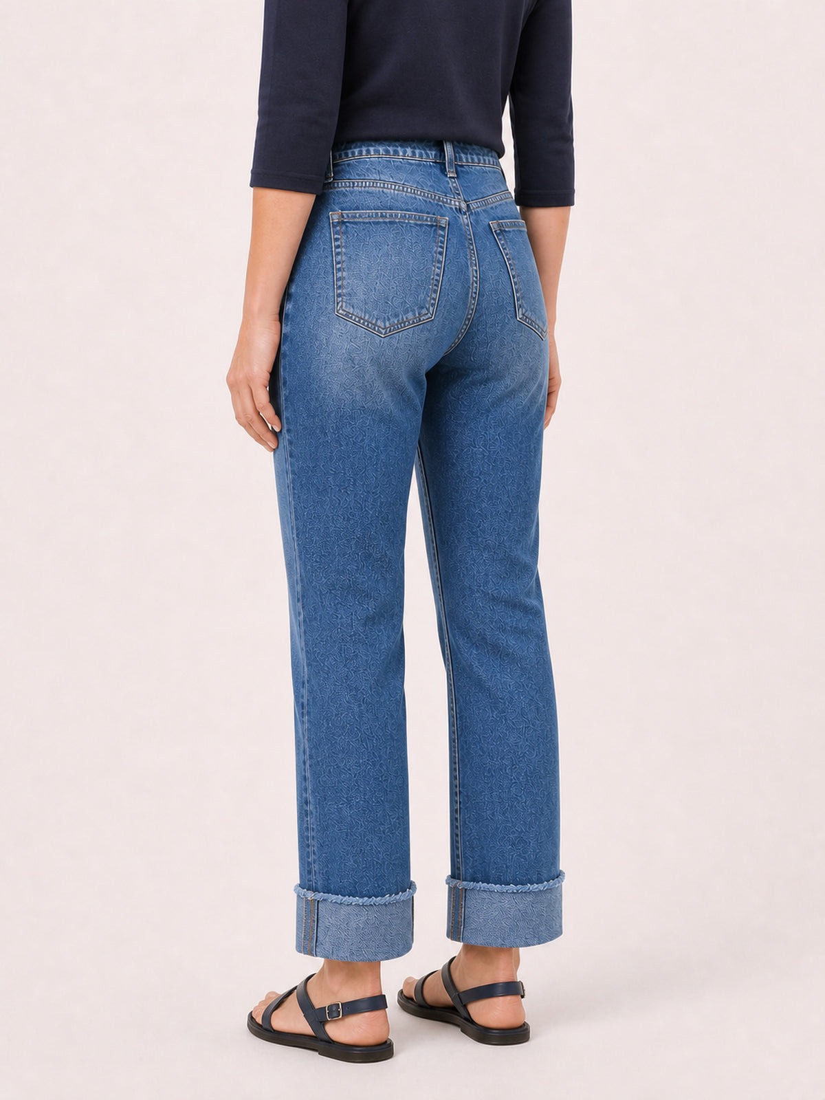 High-Rise Wide-Cuff Straight Jeans