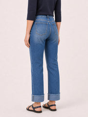 High-Rise Wide-Cuff Straight Jeans