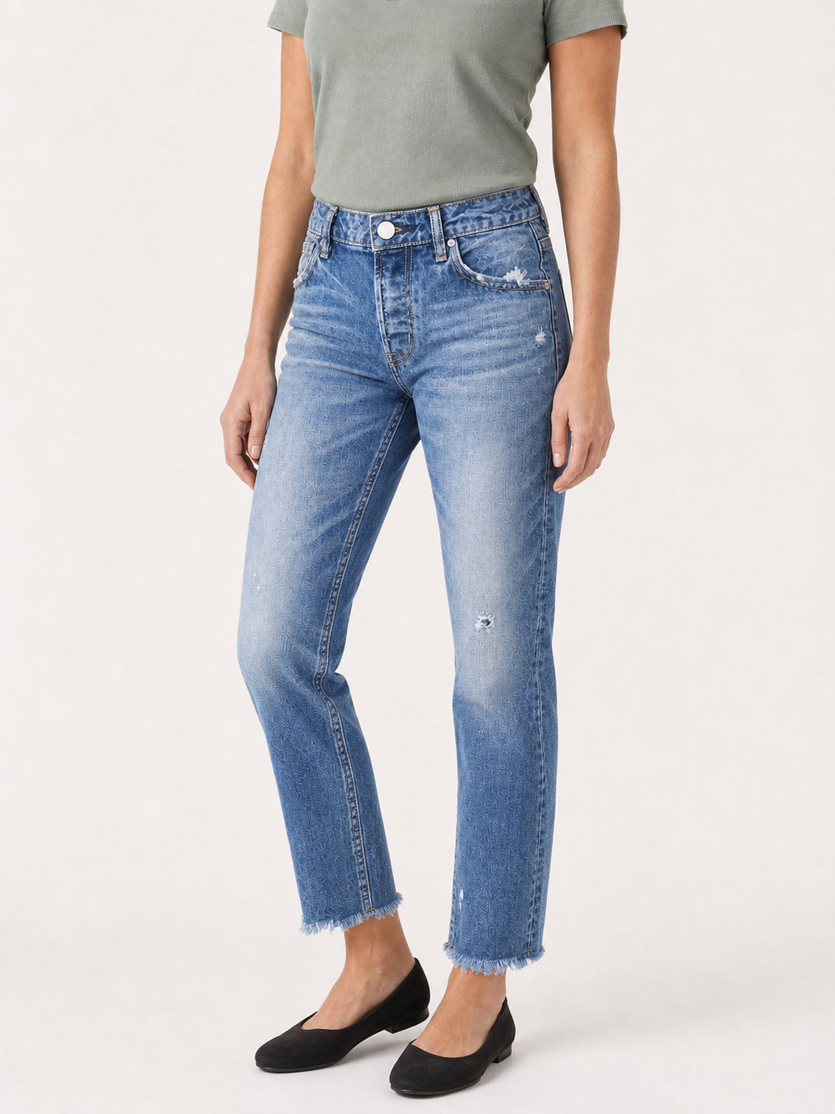 Distressed Raw-Hem Slim Straight Jeans