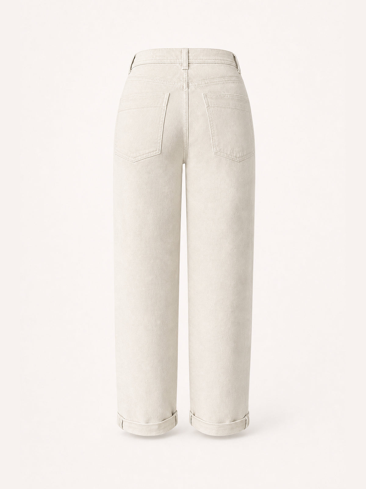Ivory High-Rise Double-Button Cuffed Straight Jeans
