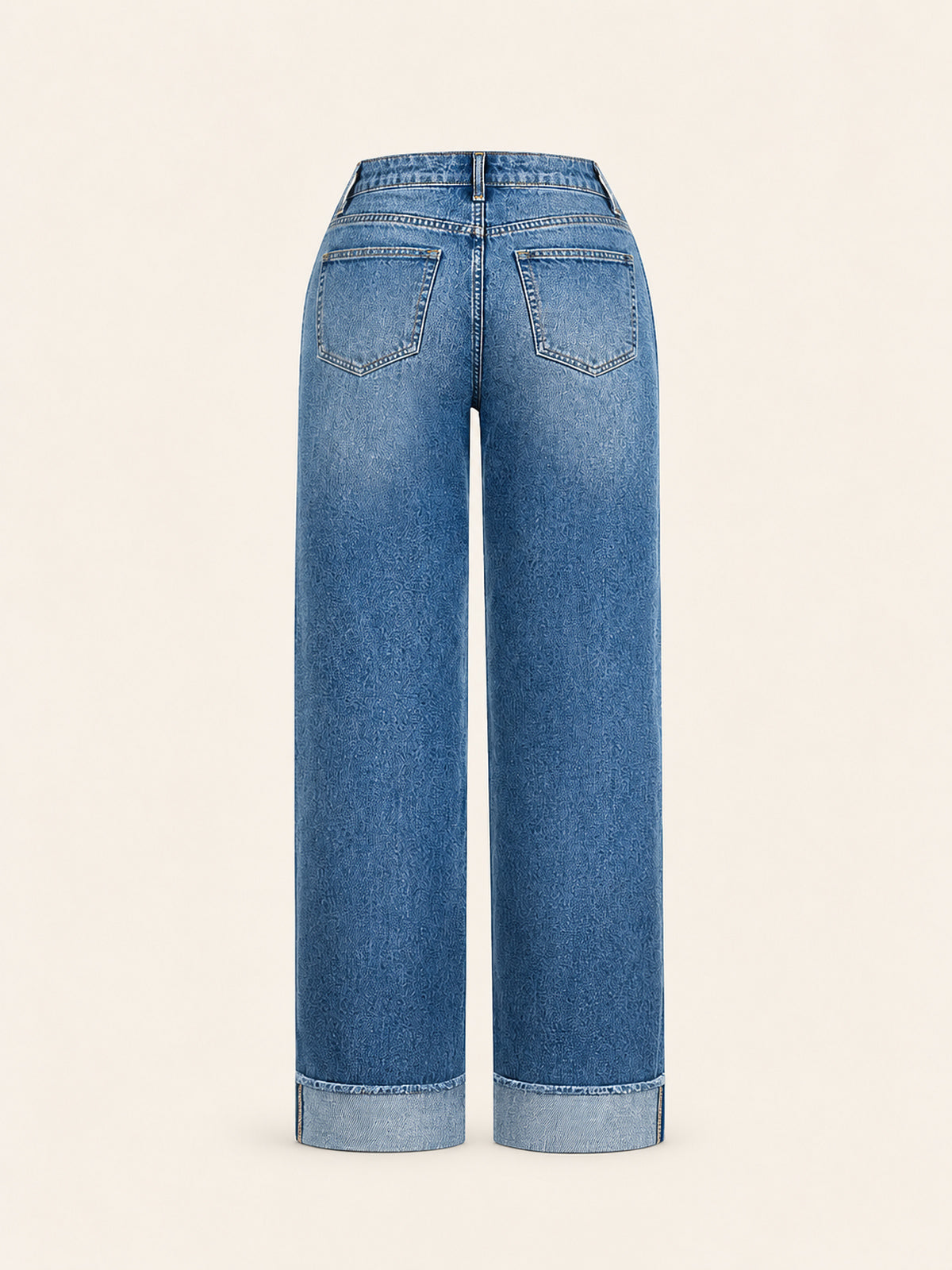 Distressed High-Rise Wide-Leg Cuff Jeans