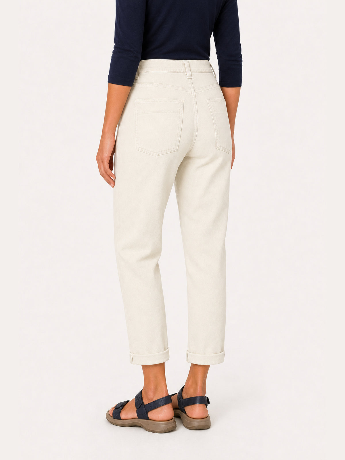 Ivory High-Rise Double-Button Cuffed Straight Jeans