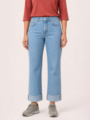 Pinstripe High-Rise Cuffed Straight Jeans