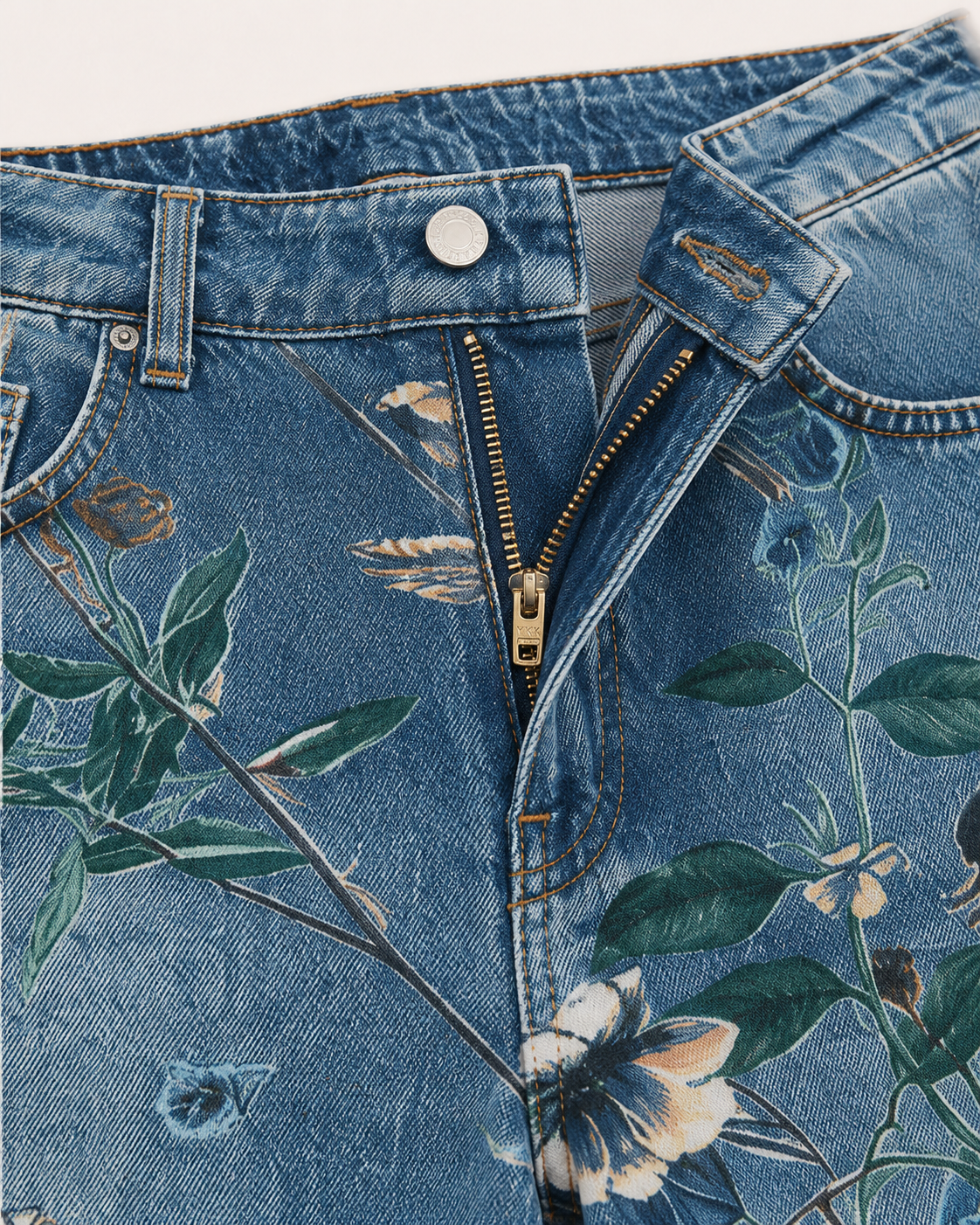 Allover Floral Pattern Straight Leg High Rise Crop Jeans