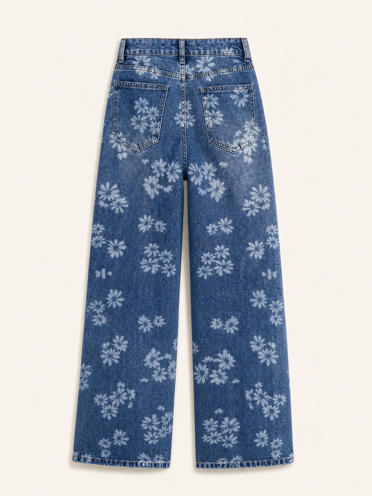 Floral Print Cropped Wide-Leg Jeans