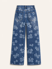 Floral Print Cropped Wide-Leg Jeans