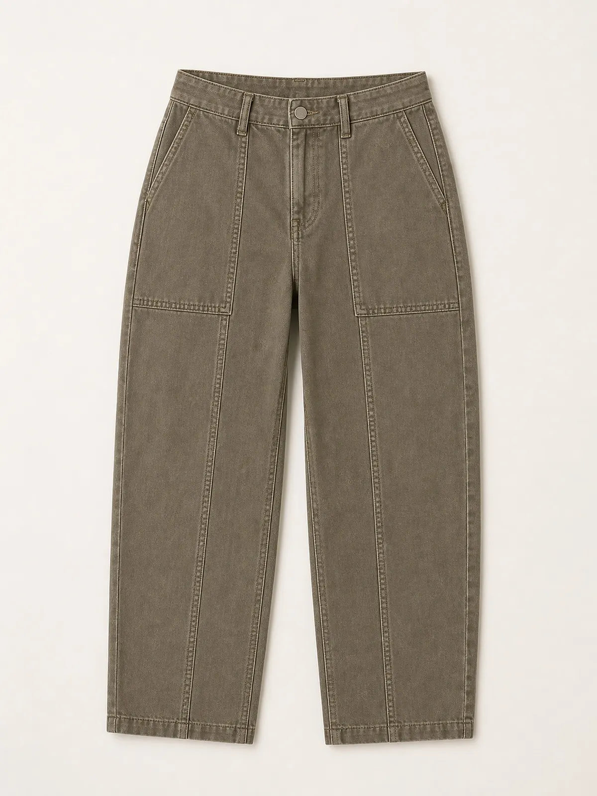 Mid-Rise Stitch Detail Barrel Crop Jeans