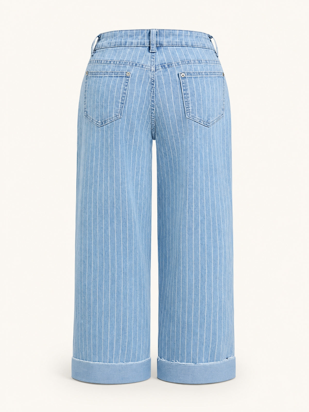 Pinstripe High-Rise Cuffed Straight Jeans