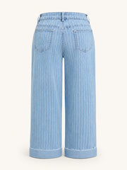 Pinstripe High-Rise Cuffed Straight Jeans