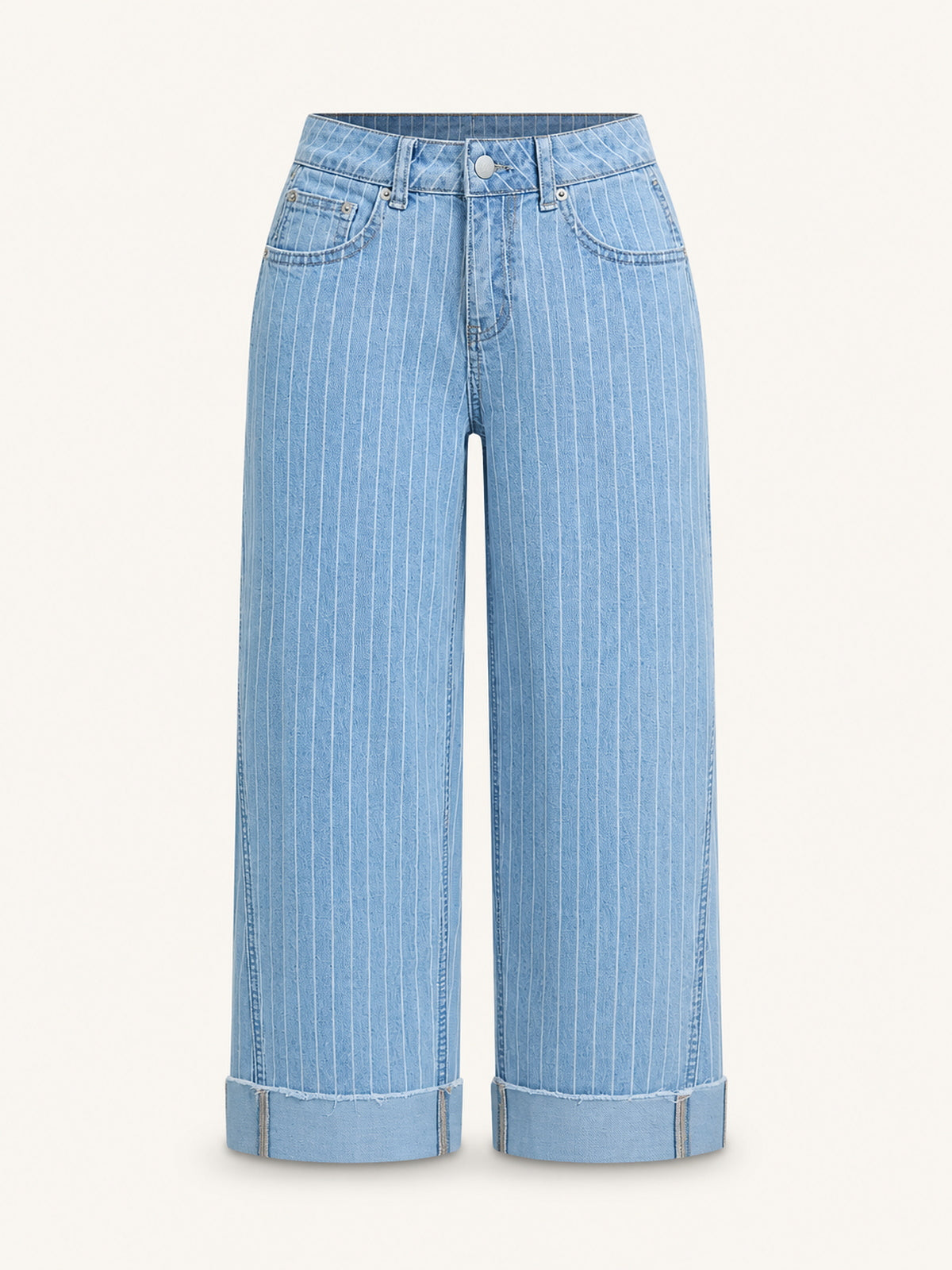 Pinstripe High-Rise Cuffed Straight Jeans