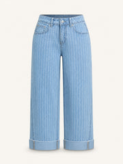Pinstripe High-Rise Cuffed Straight Jeans