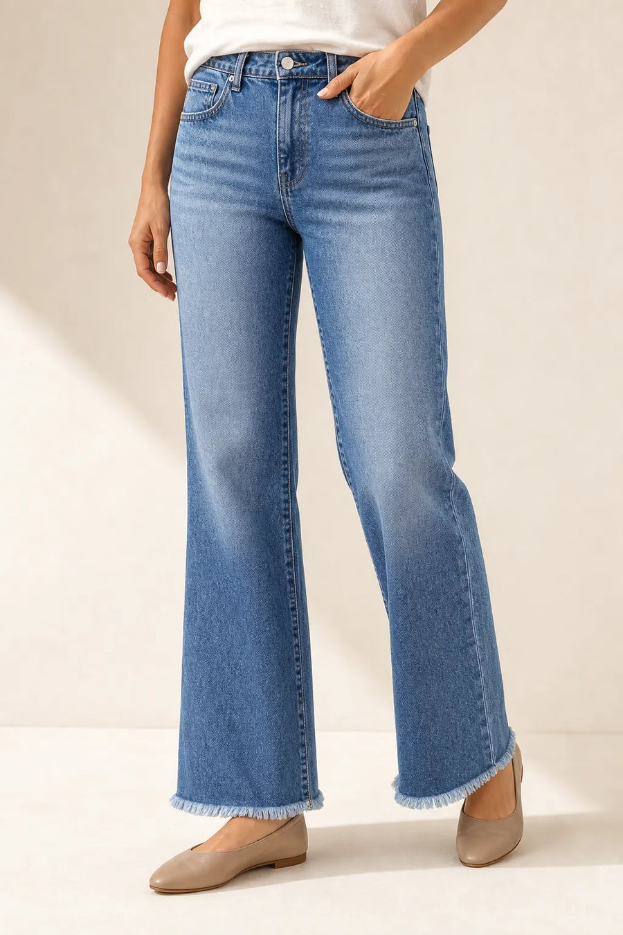 Mid-Rise Raw Hem Straight Jeans