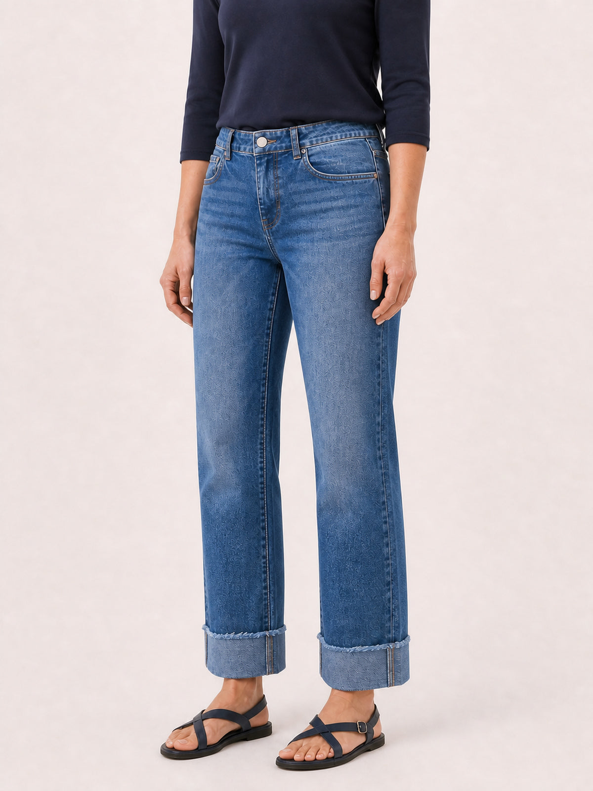 High-Rise Wide-Cuff Straight Jeans